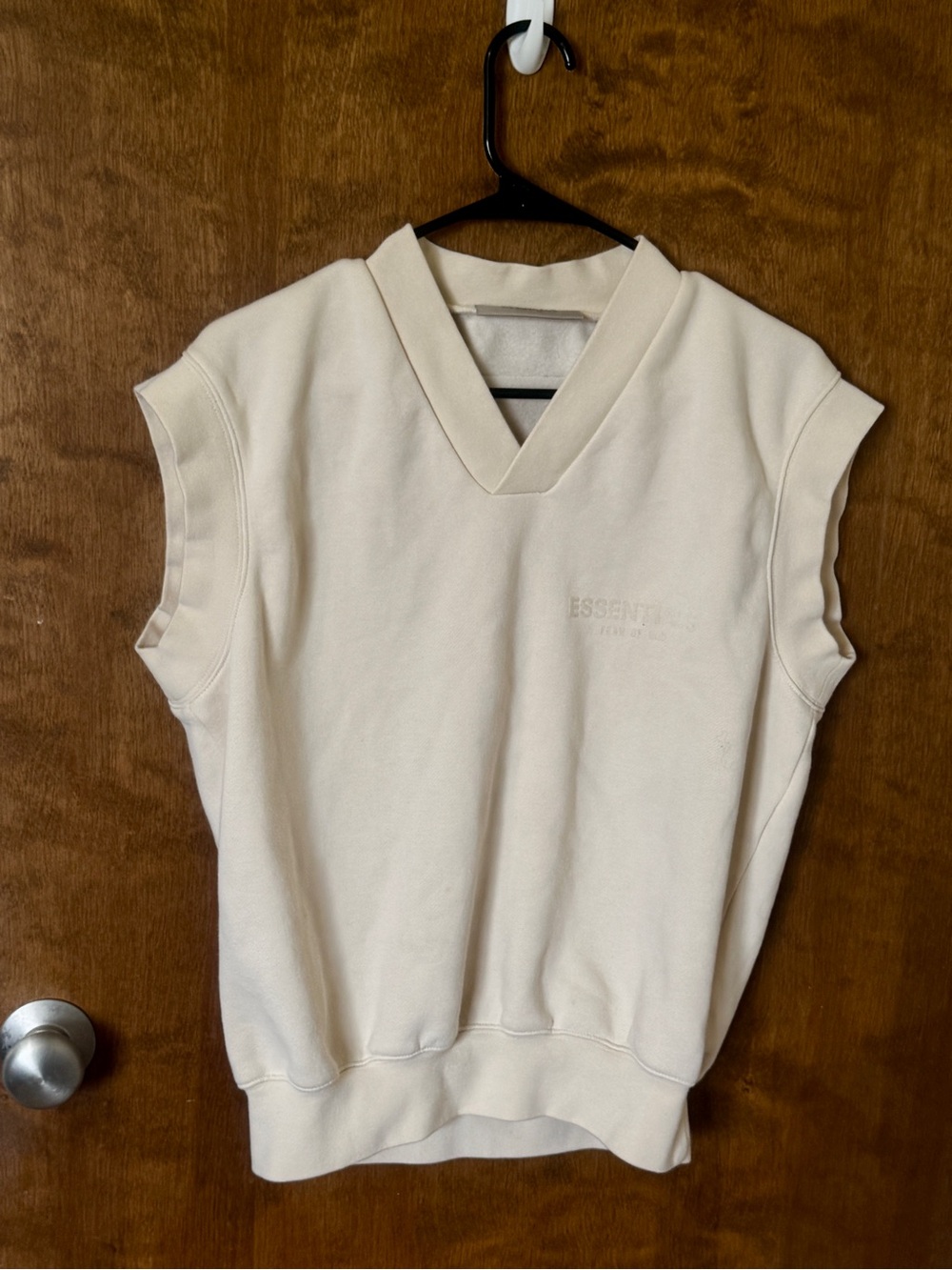 ESSENTIALS Cream Sleeveless V-Neck Sweatshirt Size XXS